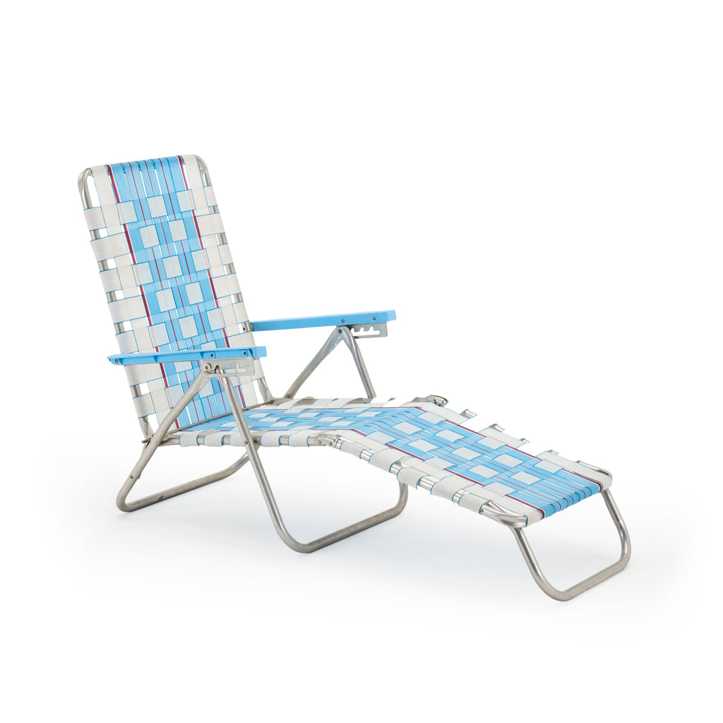 Blue White & Red Folding Vintage Chaise Lawn Chair
