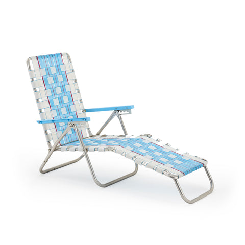 Blue White & Red Folding Vintage Chaise Lawn Chair