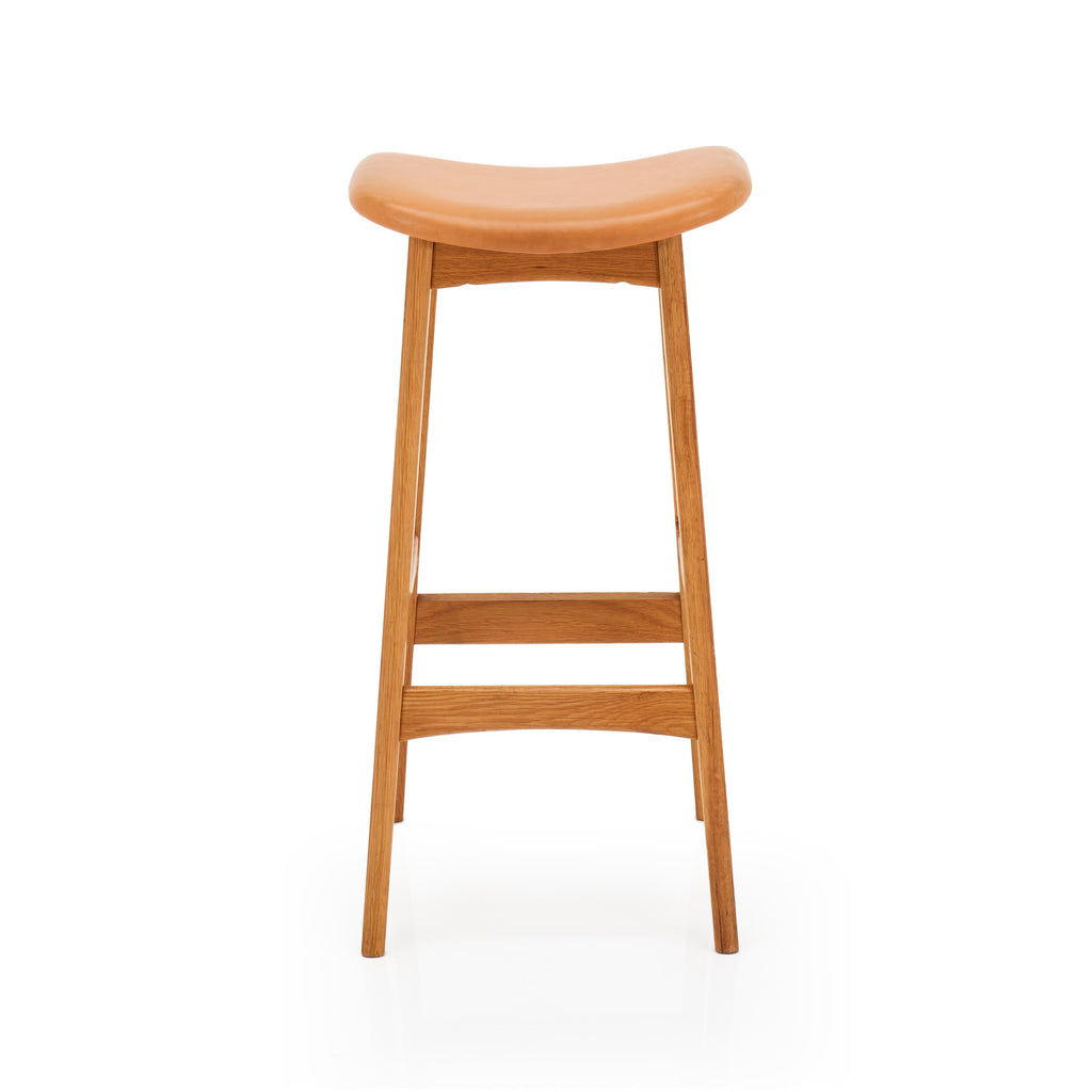Light Wood Bar Stool with Camel Leather Seat