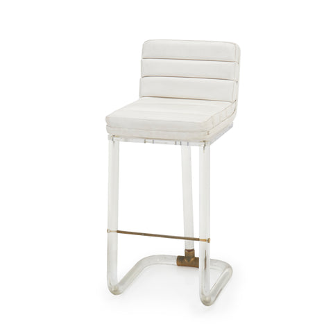 Lucite + White Leather Barstool