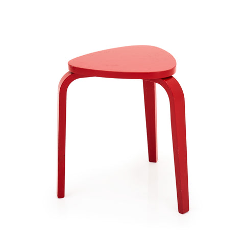 Red Painted Wood Tripod Stool