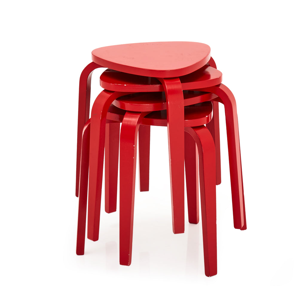Red Painted Wood Tripod Stool