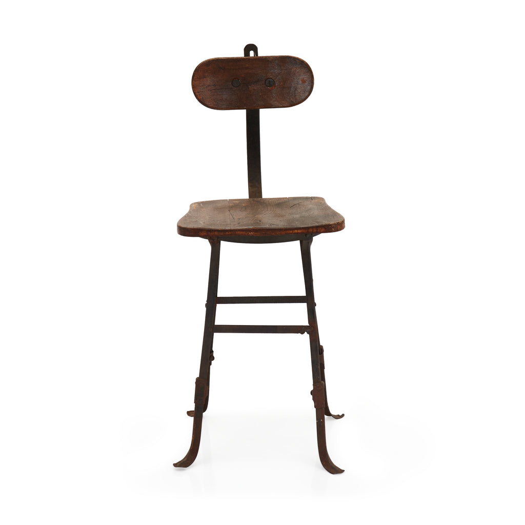 Rustic Wood and Metal High Back Stool