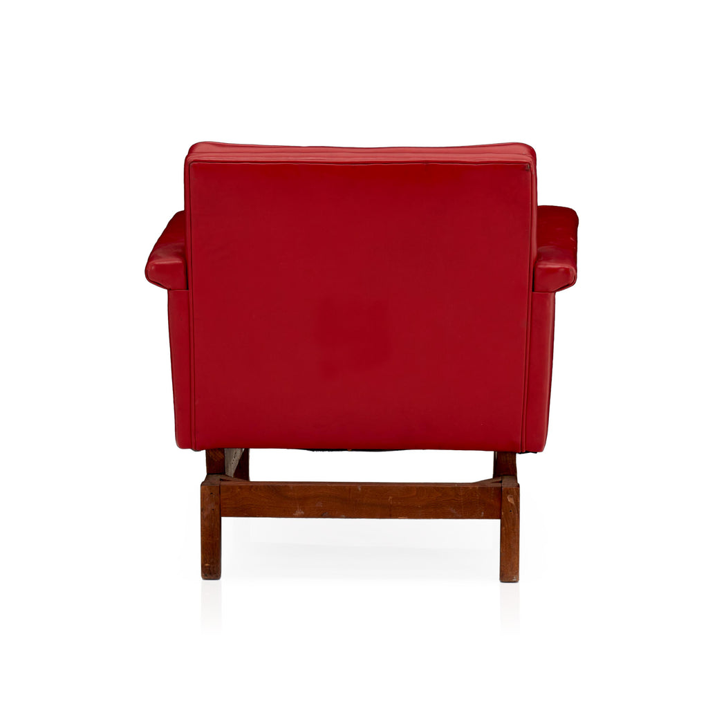 Red Leather Floating Club Chair with Wood Base