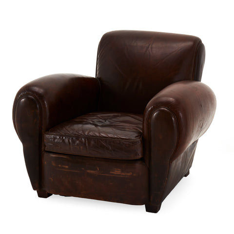 Dark Brown Leather Heavy Club Chair