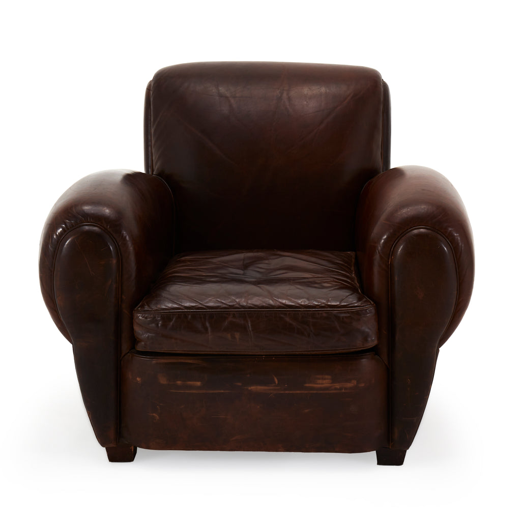 Dark Brown Leather Heavy Club Chair