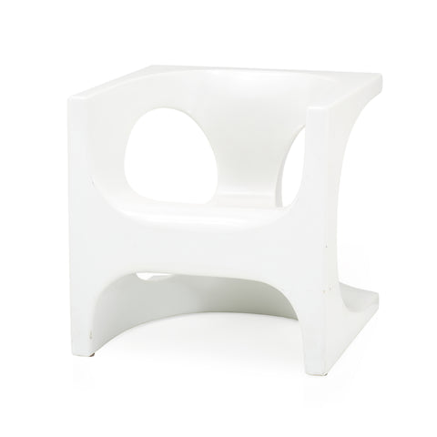 Square White Fiberglass Chair with Cutouts