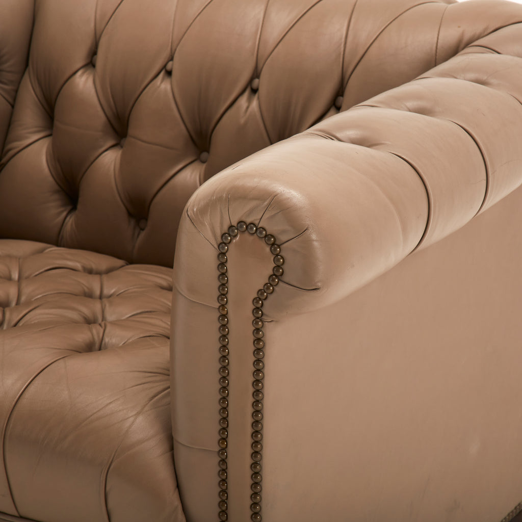 Brown Chesterfield Chair - Taupe Leather