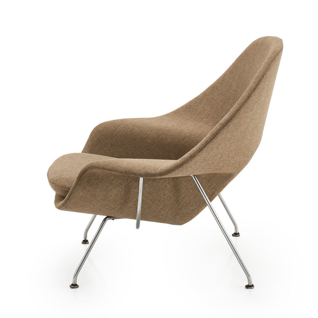 Tan Womb Lounge Chair with Silver Legs