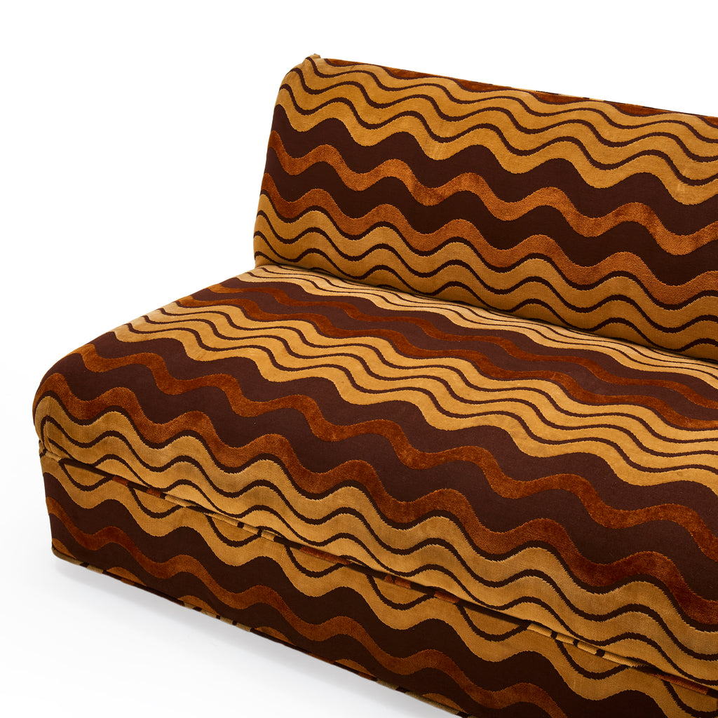 Brown Mustard Zig Zag Pattern 70s Sofa