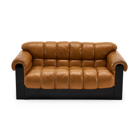 Carmel Leather Roll Sofa w Black Base