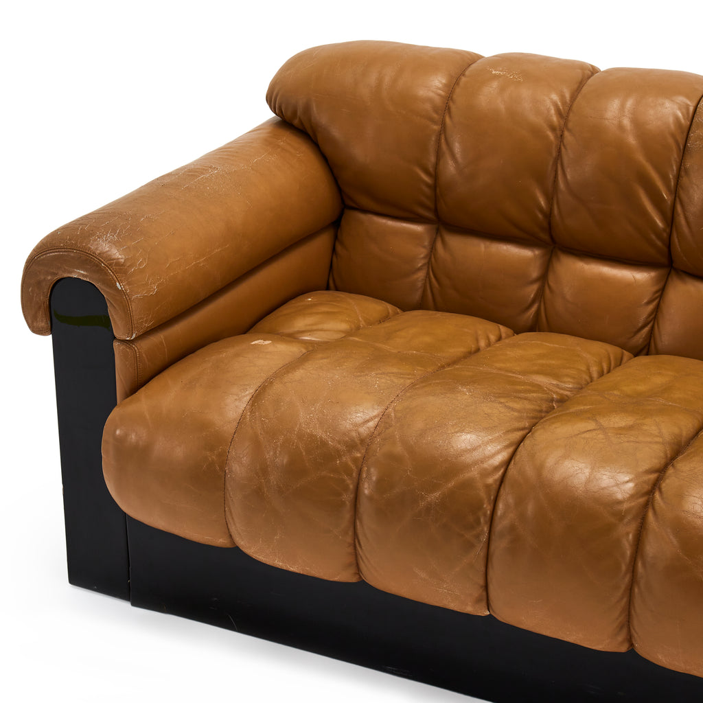 Carmel Leather Roll Sofa w Black Base