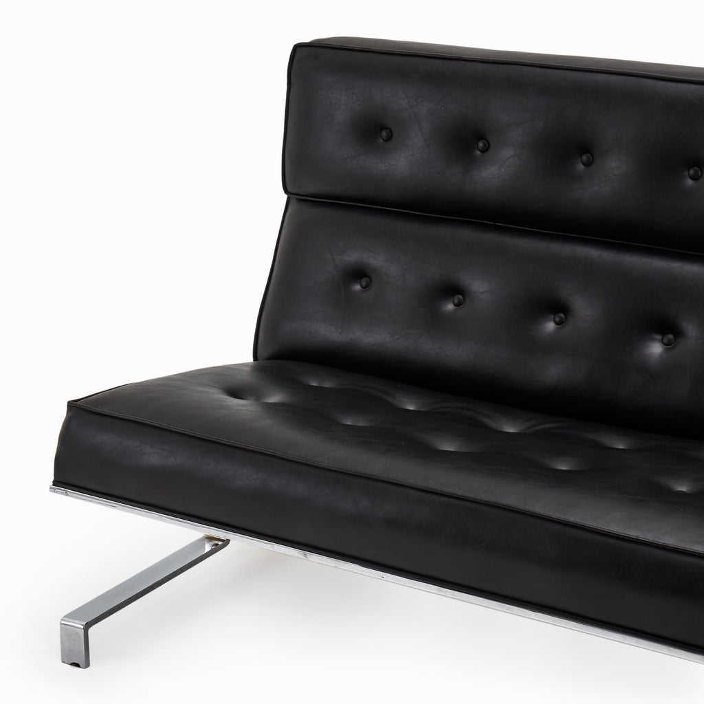 Black Leather Button Back Armless Sofa