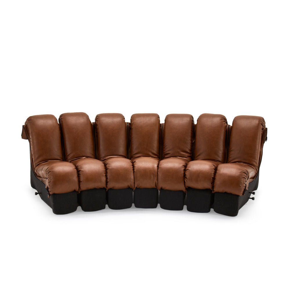 Brown Leather Piano Key Sectional Sofa Piece