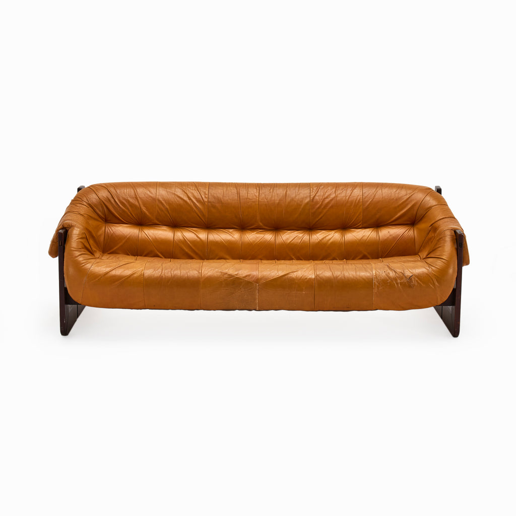 Camel Leather Brazilian Wood Frame Sofa