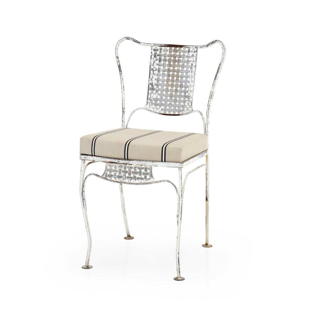 White Iron Chair with Stripe Cushion