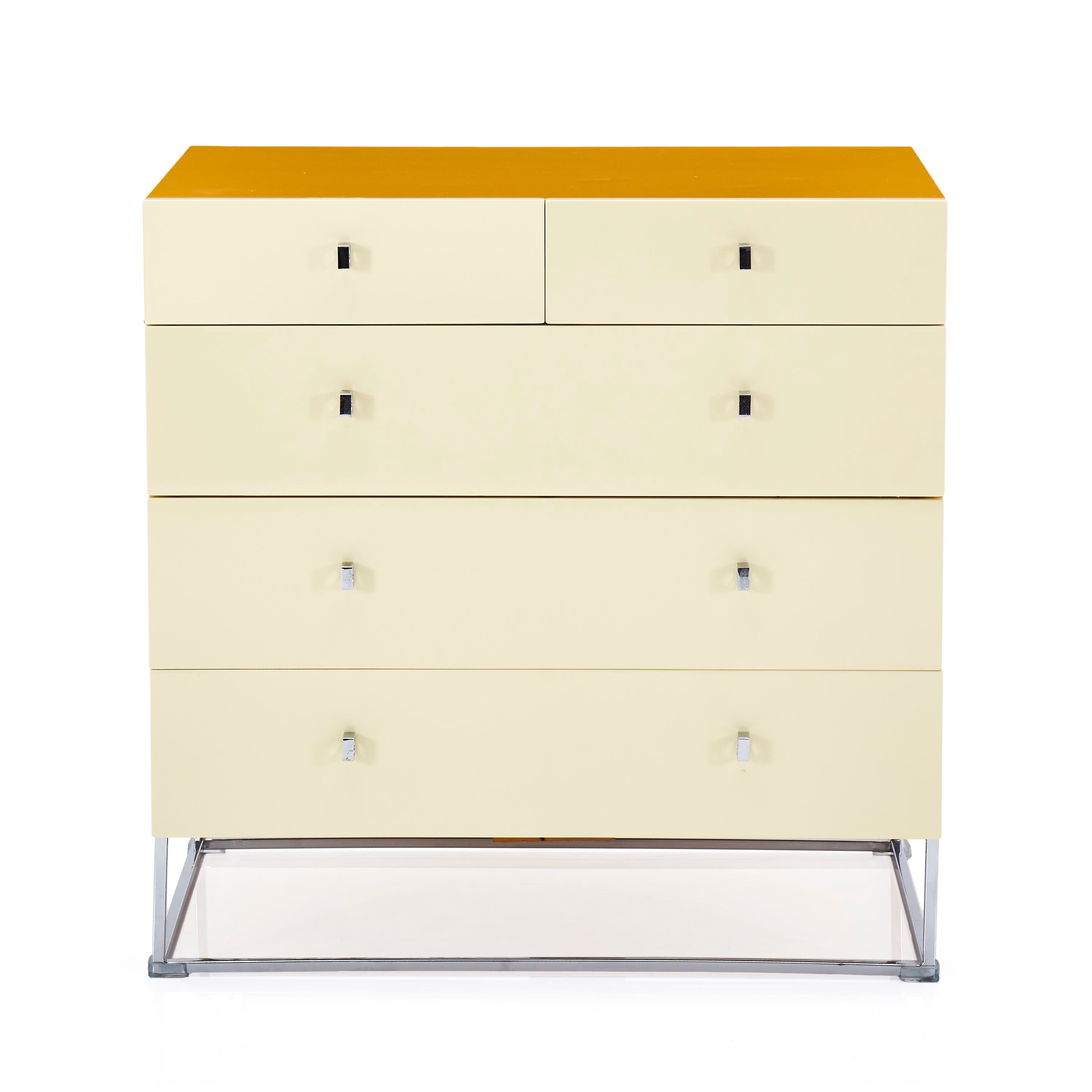 Cream & Yellow Five Drawer Dresser with Chrome Base Cream & Yellow Five Drawer Dresser with Chrome Base