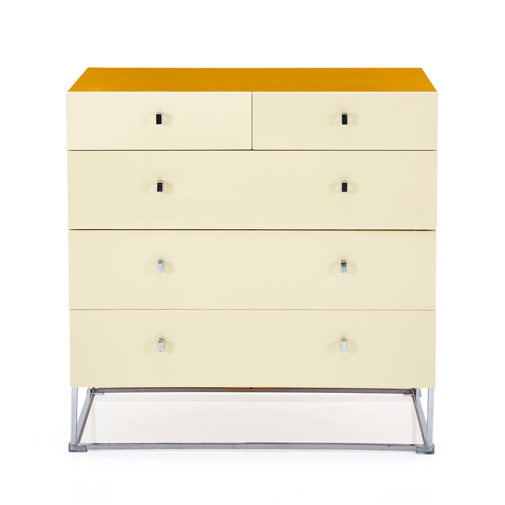 Cream & Yellow Five Drawer Dresser with Chrome Base