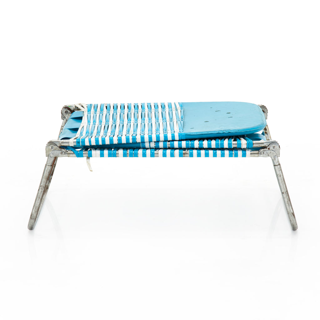Blue & White Plastic Strap Folding Chaise