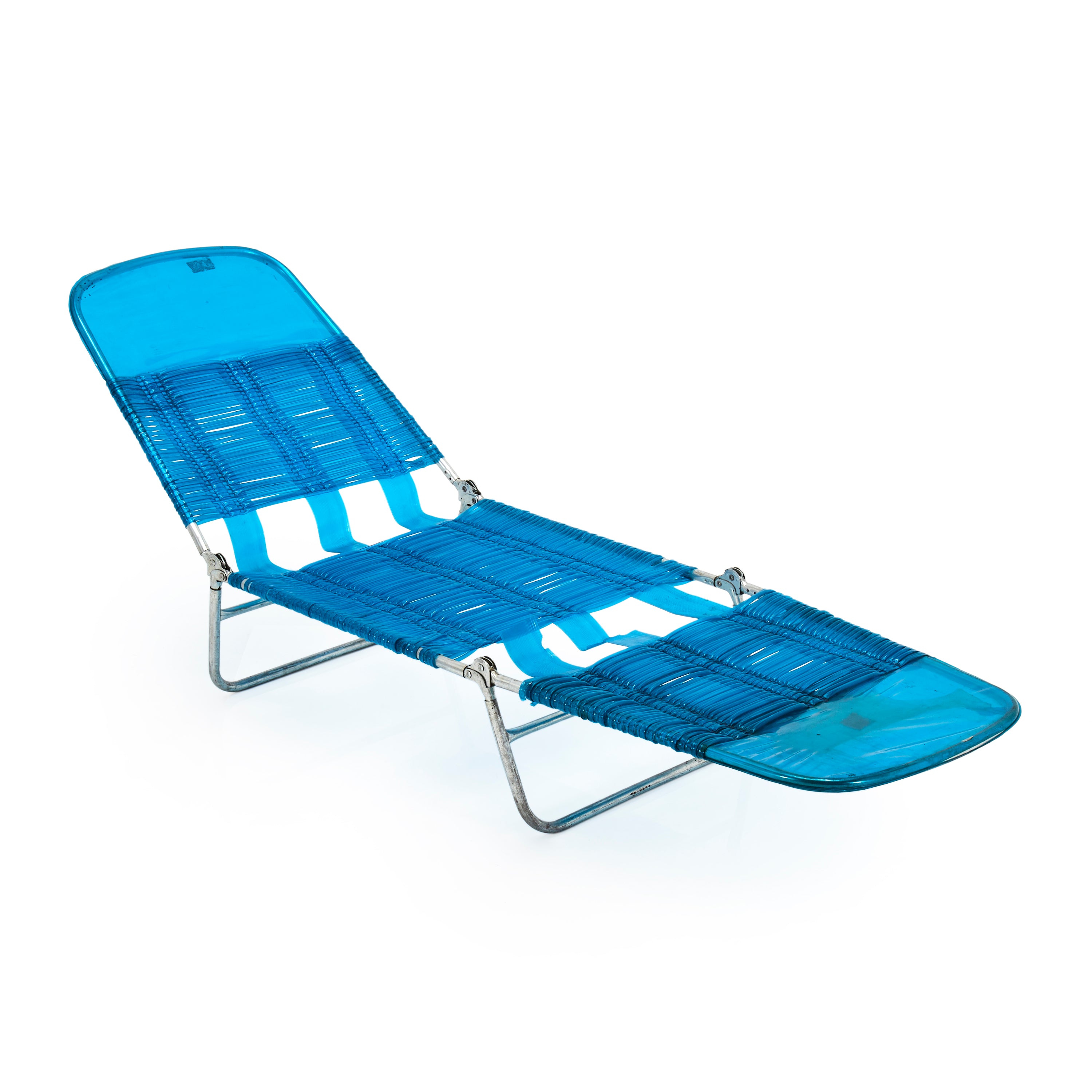 Blue Plastic Strapped Outdoor Chaise Lounger Gil Roy Props