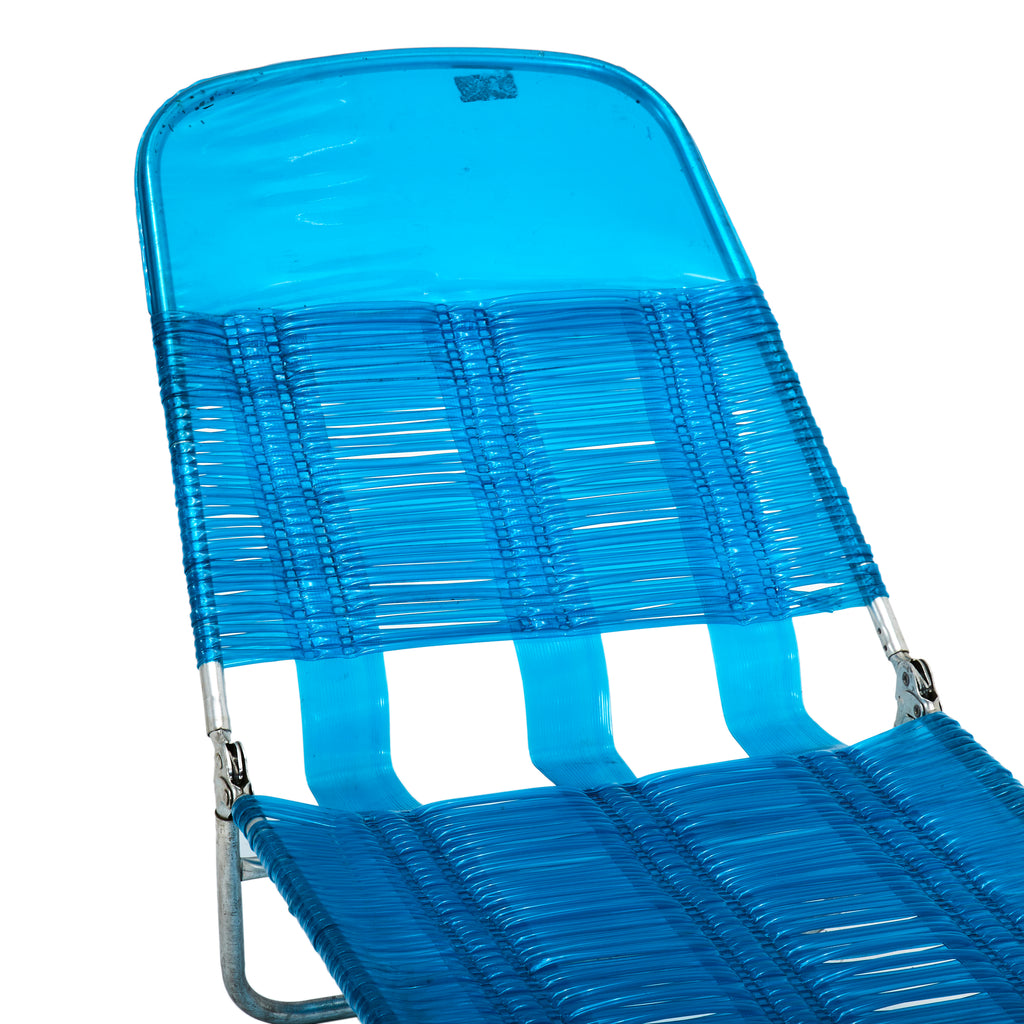 Blue Plastic Strapped Outdoor Chaise Lounger