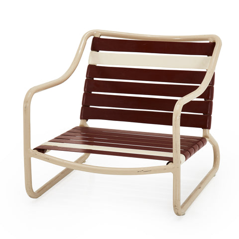 Maroon and Cream Vinyl Low Outdoor Chair