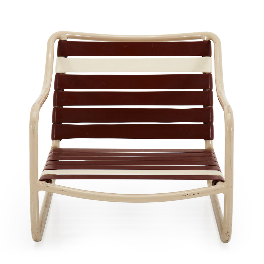 Maroon and Cream Vinyl Low Outdoor Chair