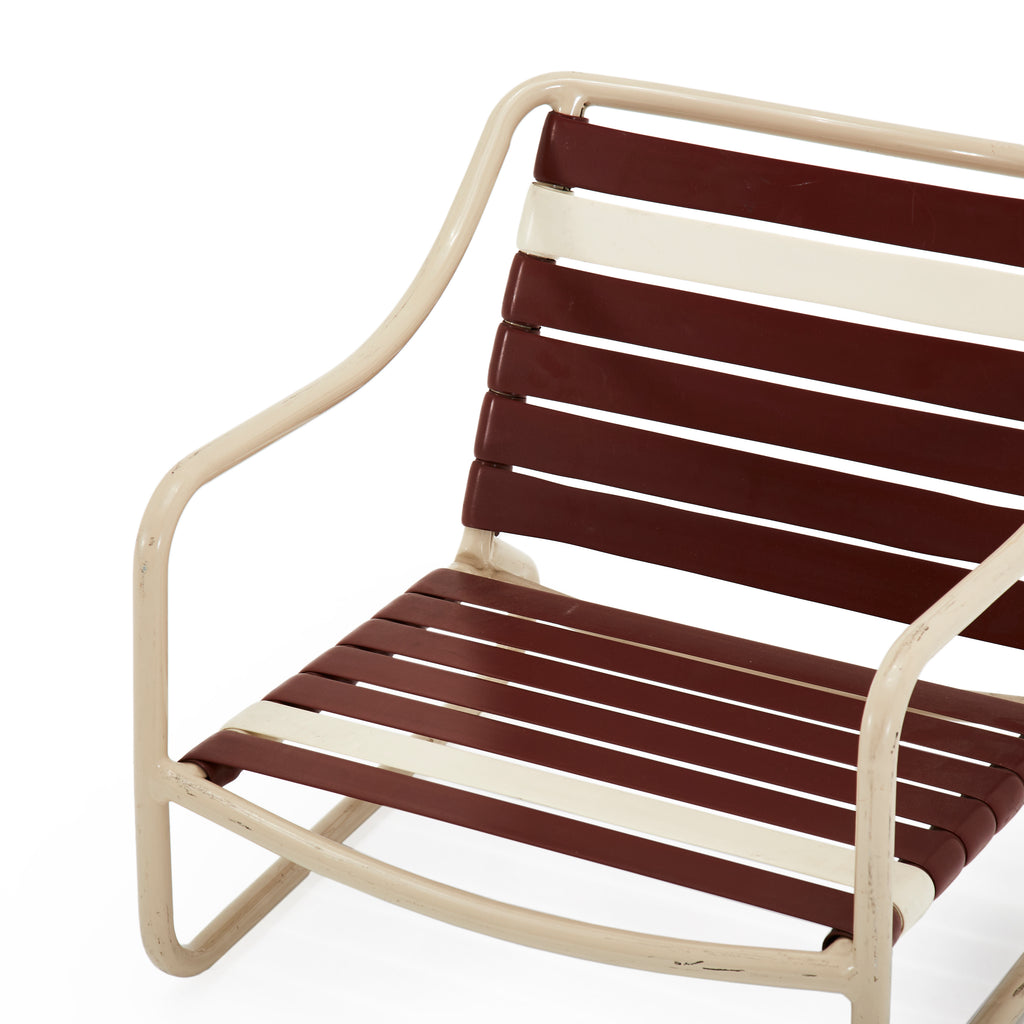 Maroon and Cream Vinyl Low Outdoor Chair