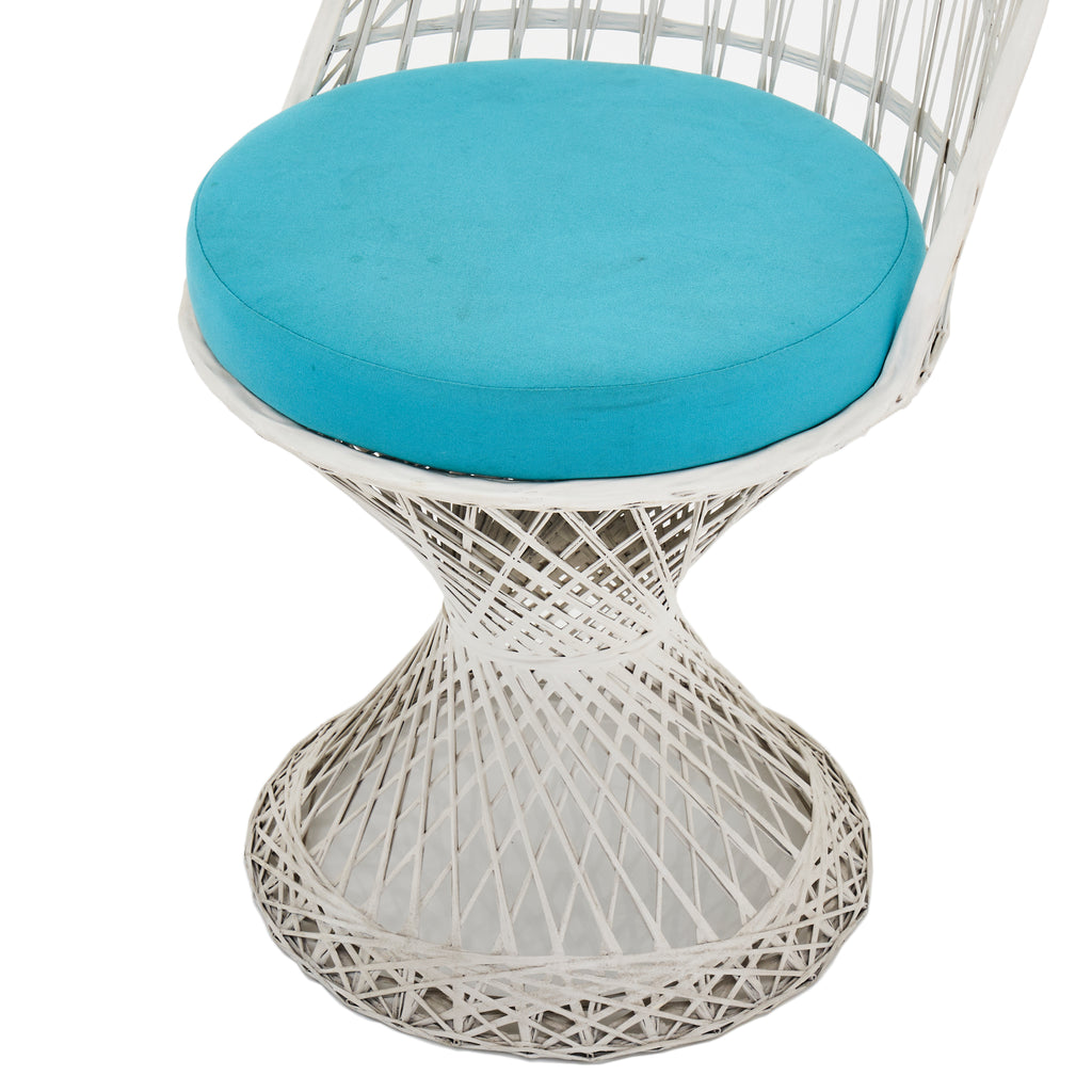 White Spun Fiberglass Outdoor Chair w Turquoise Seat Pad