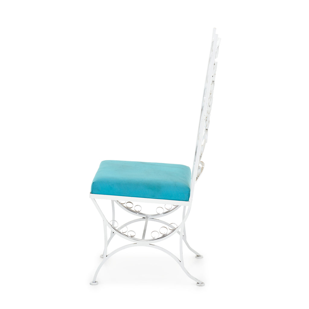 White Wire Dining Chair With Blue Cushion
