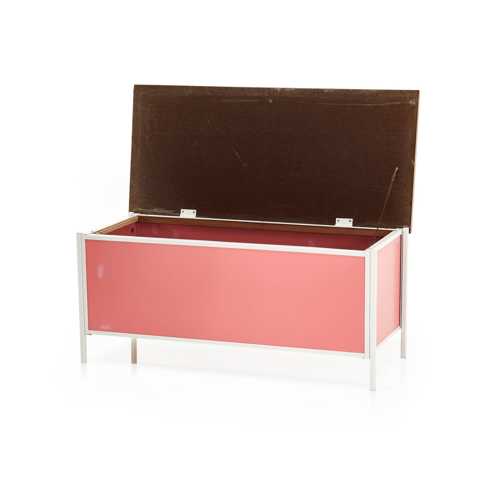 Pink Blanket Chest with Brown Wooden Top