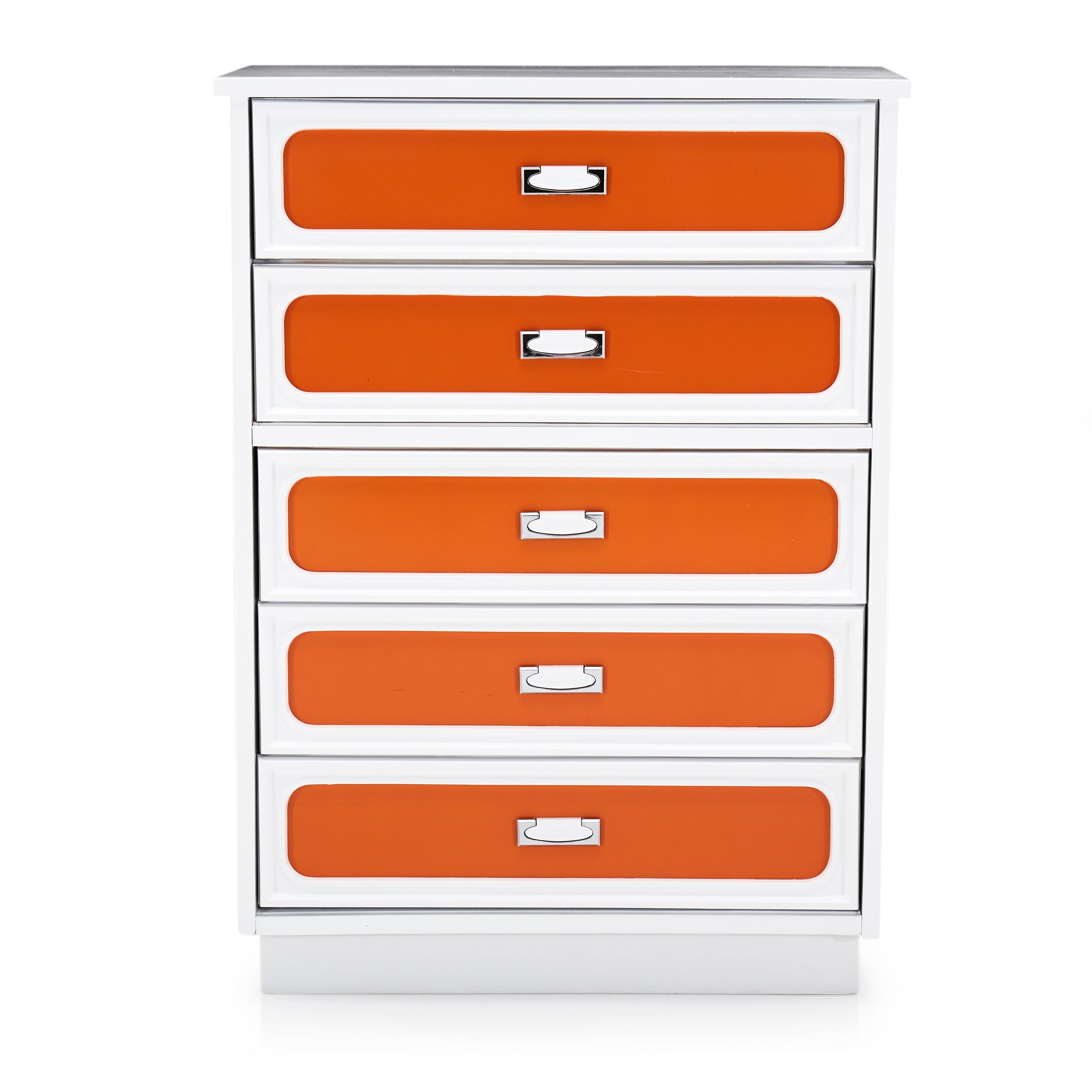 Cream & Orange Tall Boy Dresser - Gil & Roy Props Cream & Orange Tall Boy Dresser - Gil & Roy Props