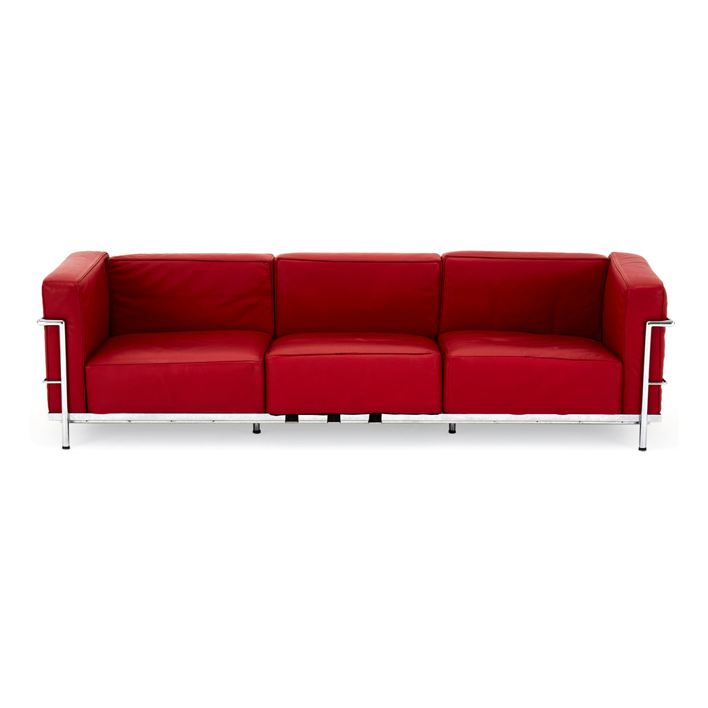 Deep Red Leather Corbusier Extra Long Sofa