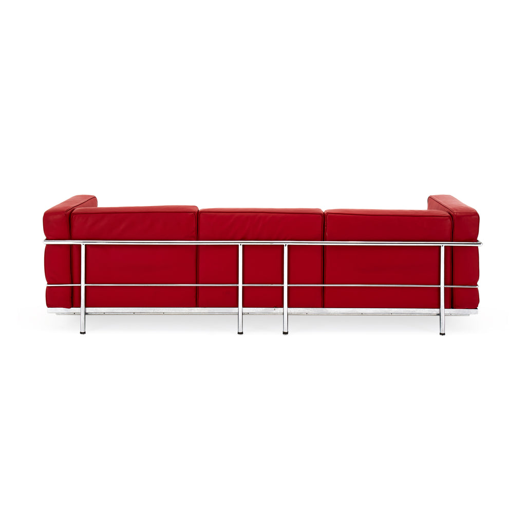 Deep Red Leather Corbusier Extra Long Sofa