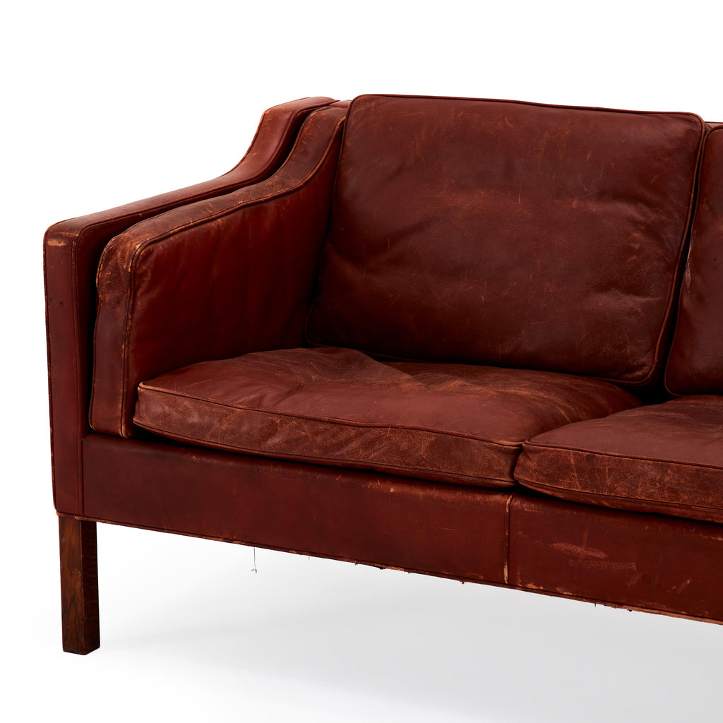 Distressed Russet Brown Leather Loveseat
