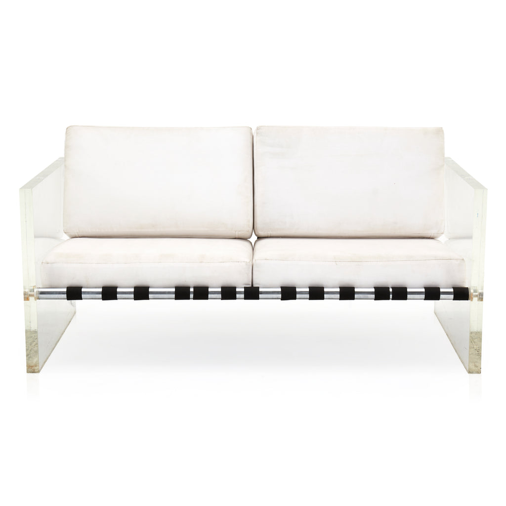 White Leather and Lucite Love Seat