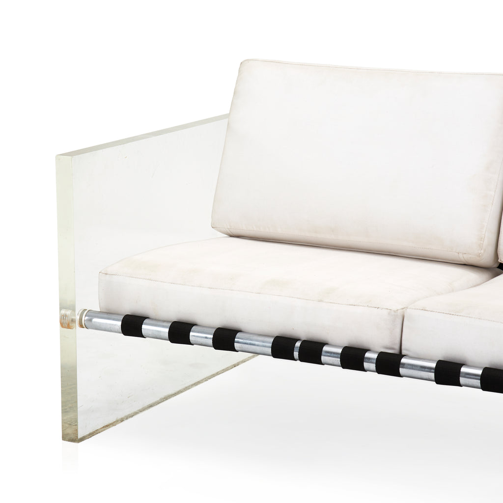 White Leather and Lucite Love Seat