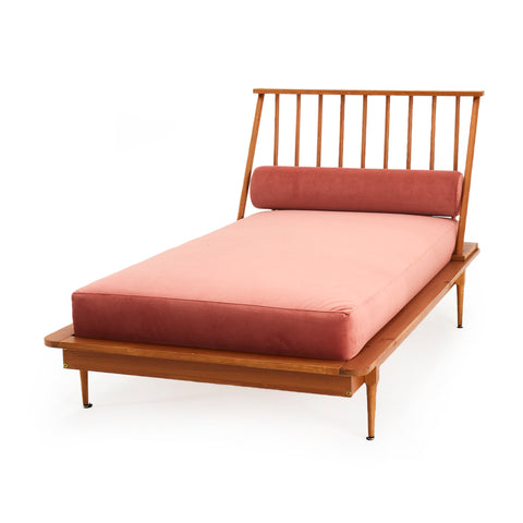 Pink Velvet and Wood Daybed