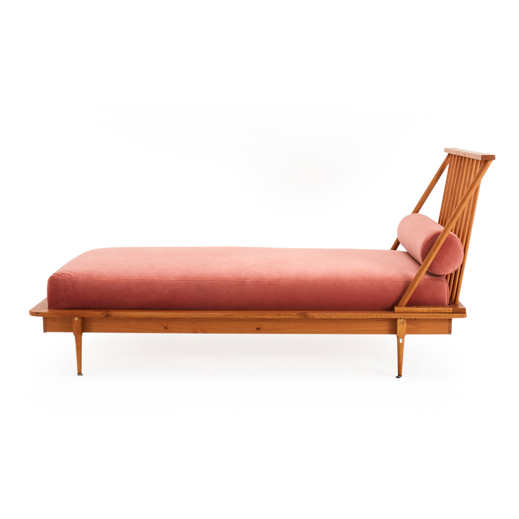 Pink Velvet and Wood Daybed
