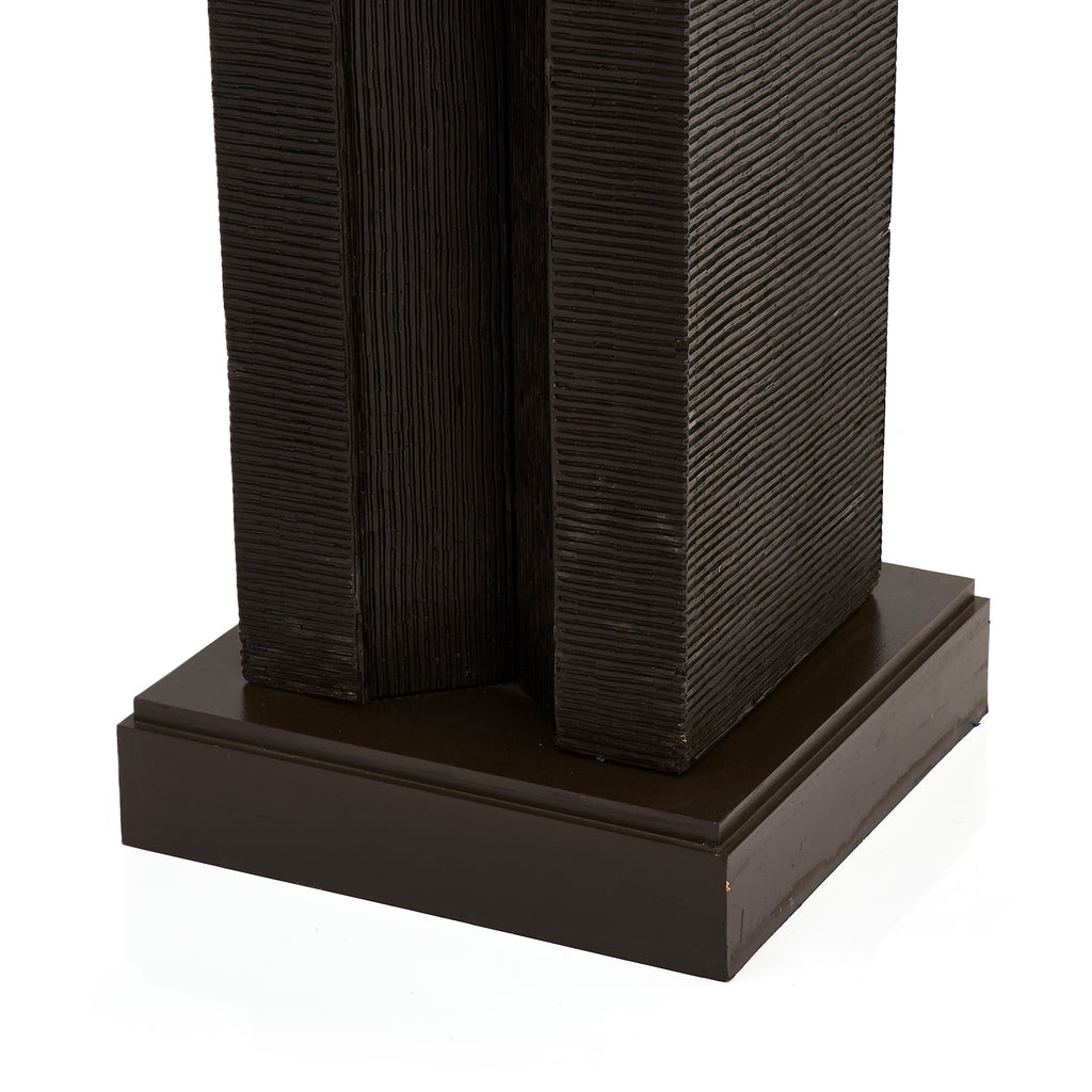 Ridged Texture Black Wood Plant Stand Pedestal