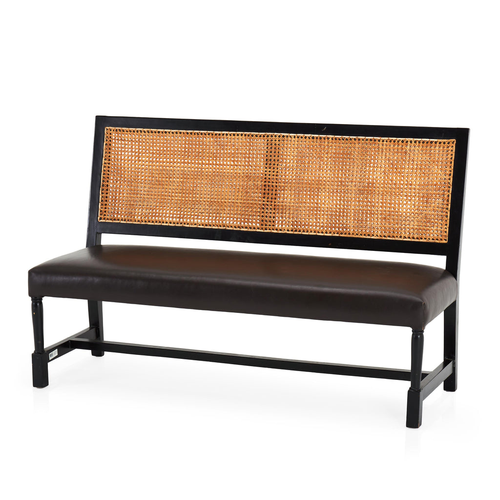 Contemporary Brown Leather Cane Back Bench