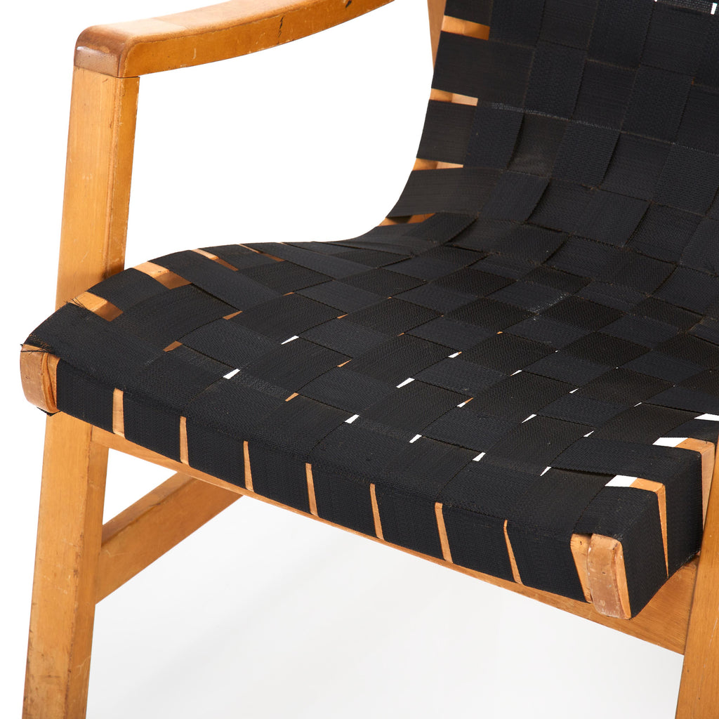 Black Strap & Wood Arm Chair