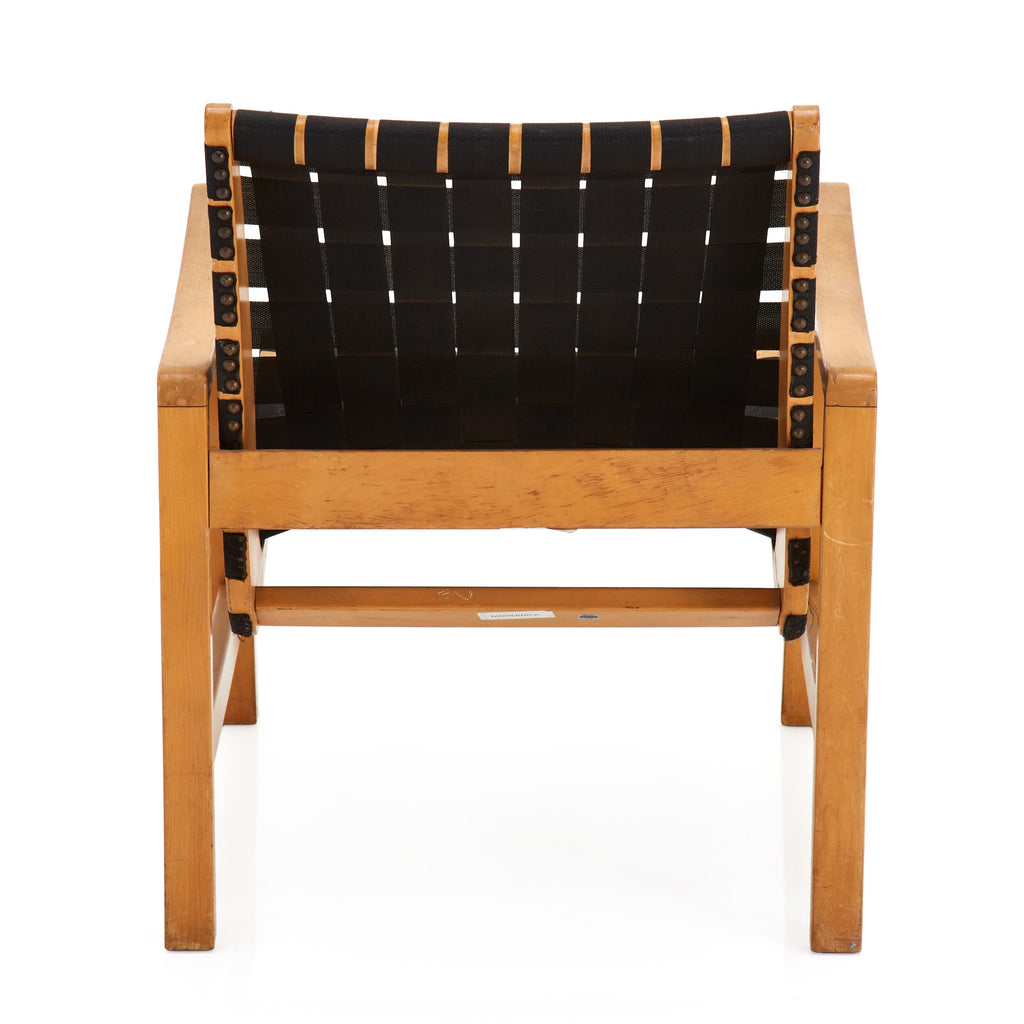 Black Strap & Wood Arm Chair