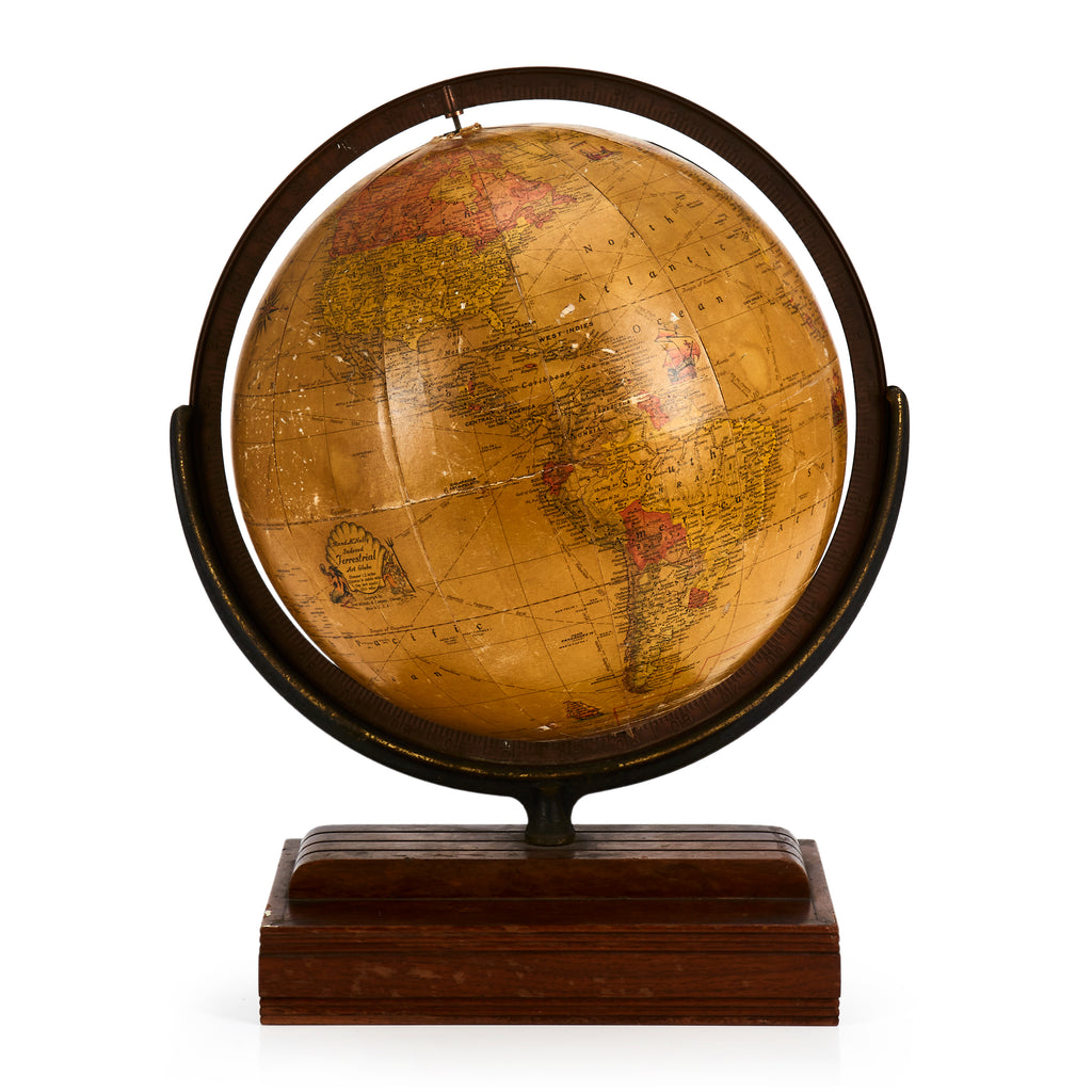 Tan Globe on Wooden Stand