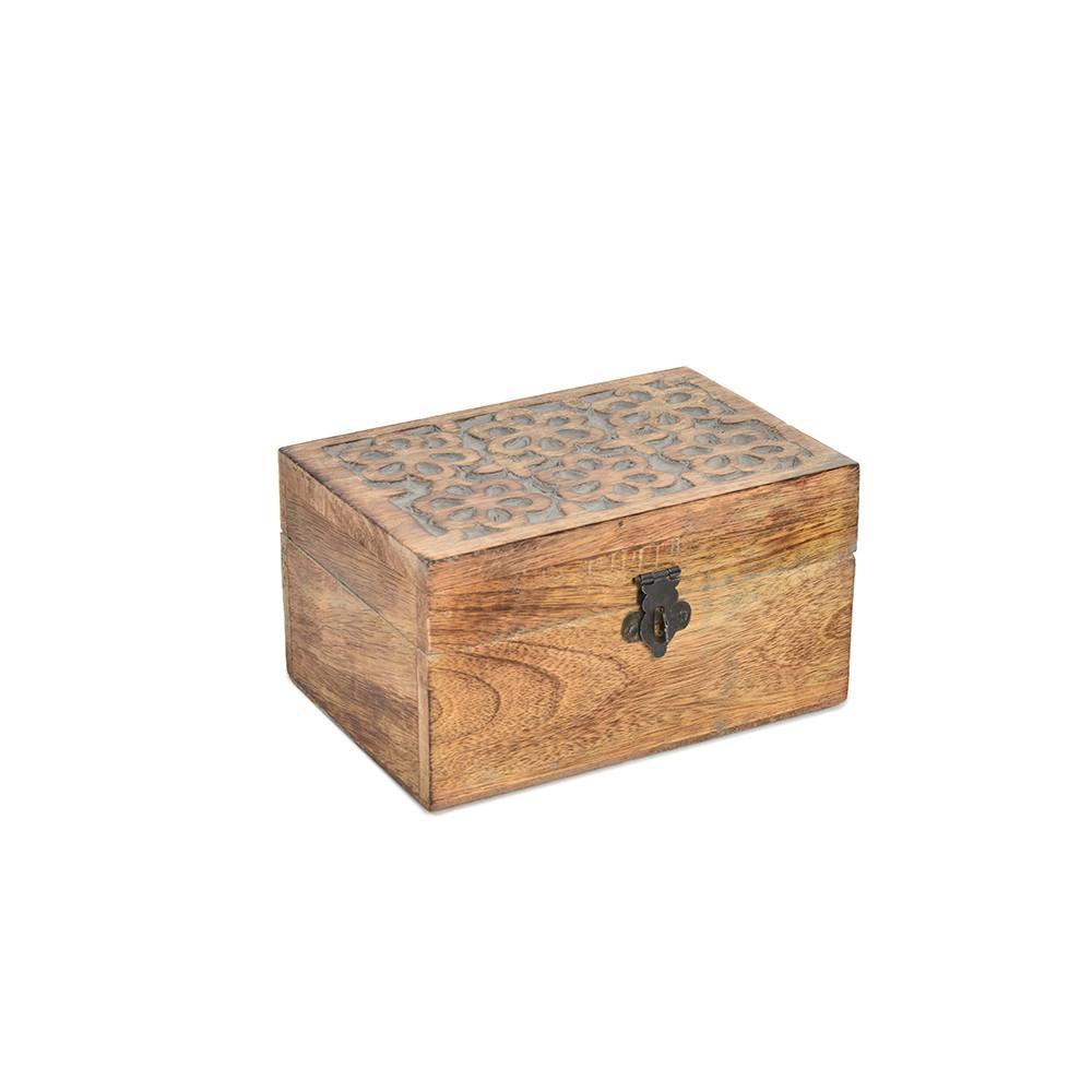 Wood Light Carved Flower Design Box (A+D)