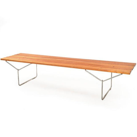 Slat Bench with Y Rod Base - Natural Wood