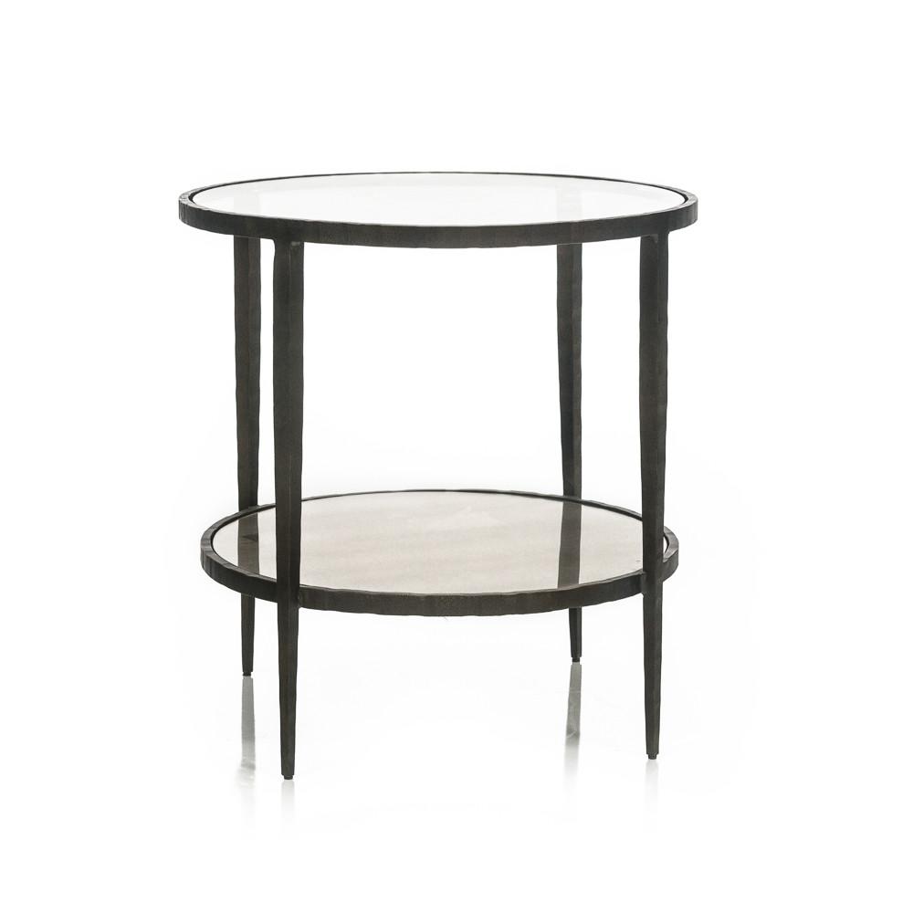 Black Metal & Glass Top Round Side Table