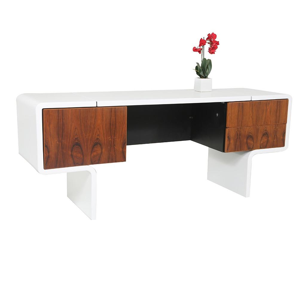 White Mod Desk with Brown Drawers