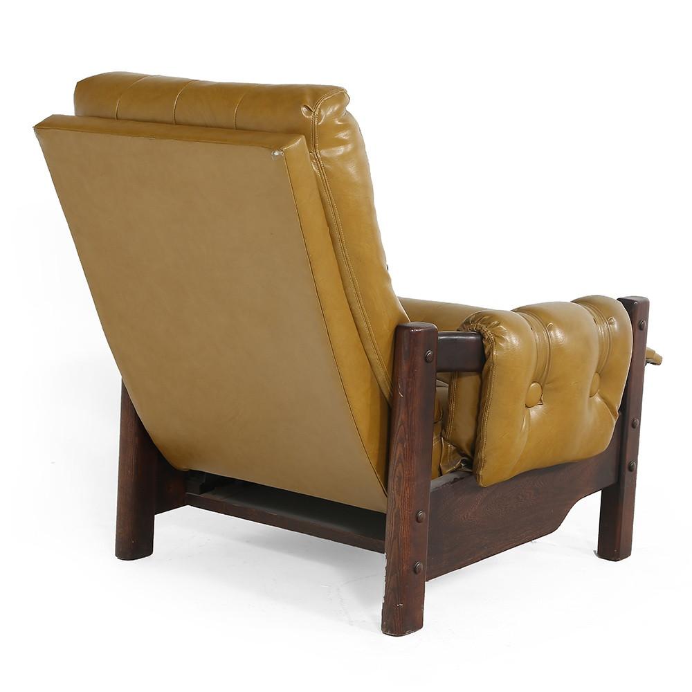 Tan Leather and Dark Wood Recliner