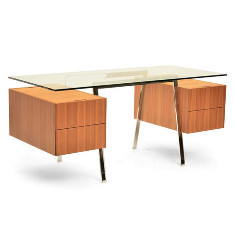 Glass Top + Wood Drawer Modern Chrome Desk